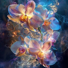 Ethereal orchids, otherworldly glow, mystical ambiance
