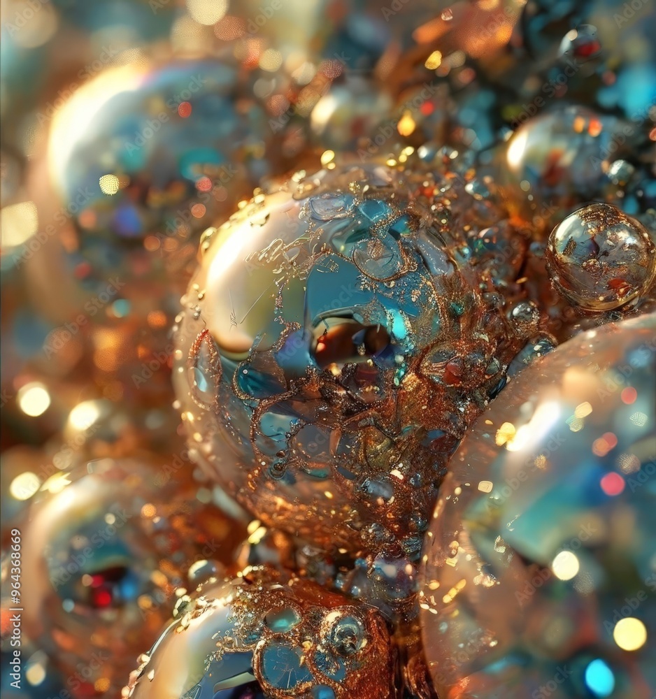 Poster a close-up view of a cluster of spherical objects with a textured, metallic surface. the objects are
