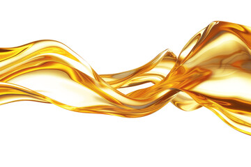 Bright gold colored liquid flowing in the air horizontal waves Isolated on White or Transparent Background

