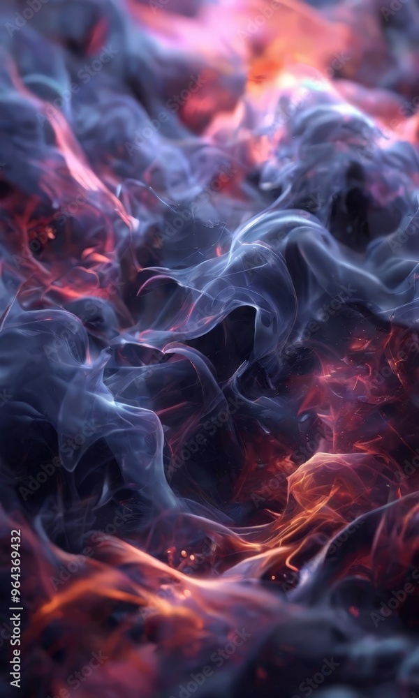 Poster a close-up of a swirling, fiery pattern of blue, red, and orange hues, creating a mesmerizing and dy