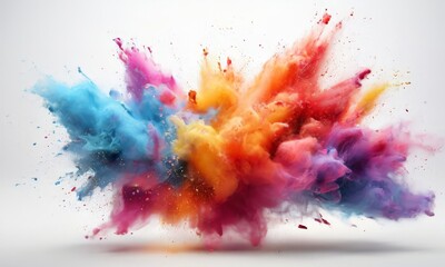 Fototapeta premium A vibrant explosion of colorful powder against a white background.