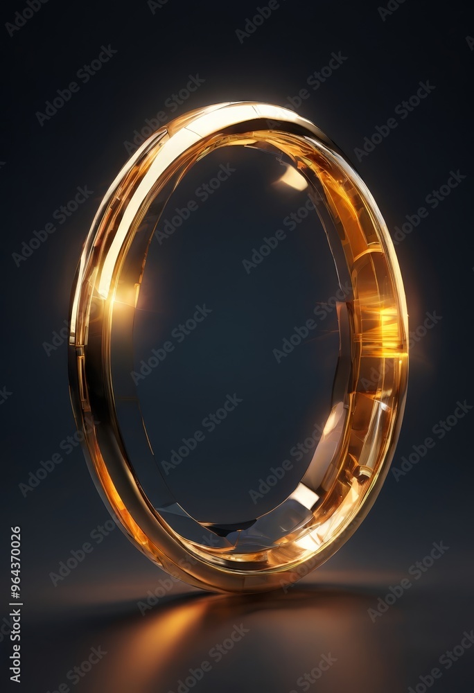 Poster a golden ring with a reflective surface sits on a dark background, casting a warm glow and creating 