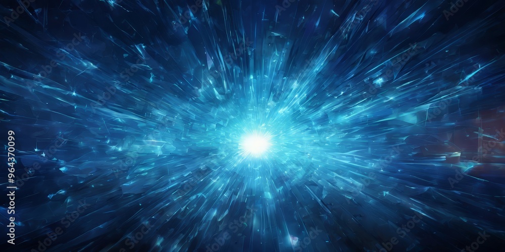 Poster a burst of light and energy, with a bright white light at the center surrounded by a swirling patter