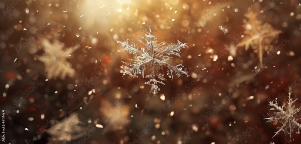 Poster a close-up view of a snowflake, with intricate details and a delicate, crystal-like structure, set a