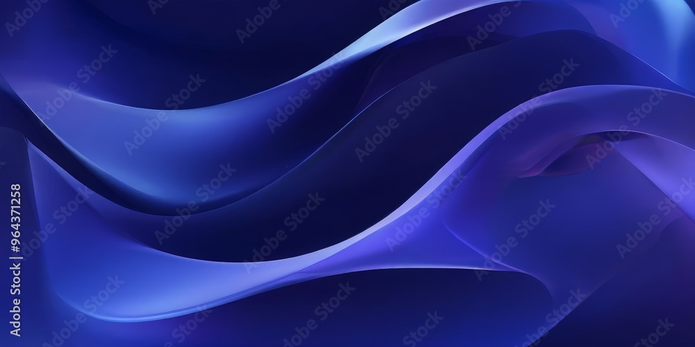 Poster close-up view of a blue, abstract wave-like pattern, with a gradient effect transitioning from a dar