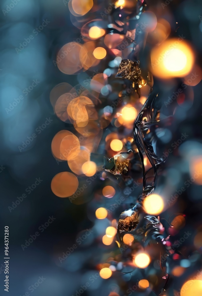 Poster a close-up view of a string of christmas lights, with a blurred background of similar lights, creati