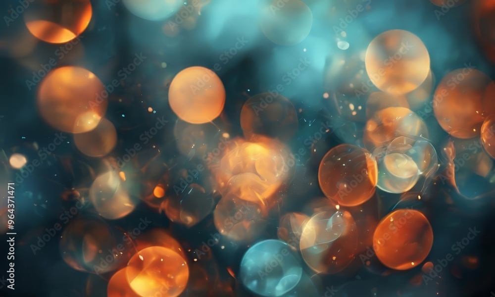 Poster blurred, bokeh-like effect of orange and blue circles, creating a visually striking and abstract com