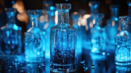Glass ampoules, azure reflection.. Generative AI