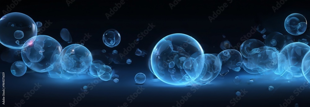 Aufkleber a collection of transparent bubbles floating against a dark background, with some bubbles appearing 