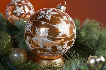Shimmering Christmas Globe on Vibrant Orange Background with Stylish Beige Accents