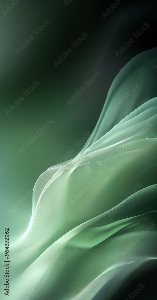 Poster close-up view of a flowing, green-tinted fabric, with a gradient effect transitioning from a darker 