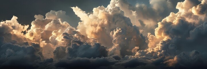 dramatic clouds illuminated by the sun, with a mix of light and dark hues, creating a and atmospheric scene.