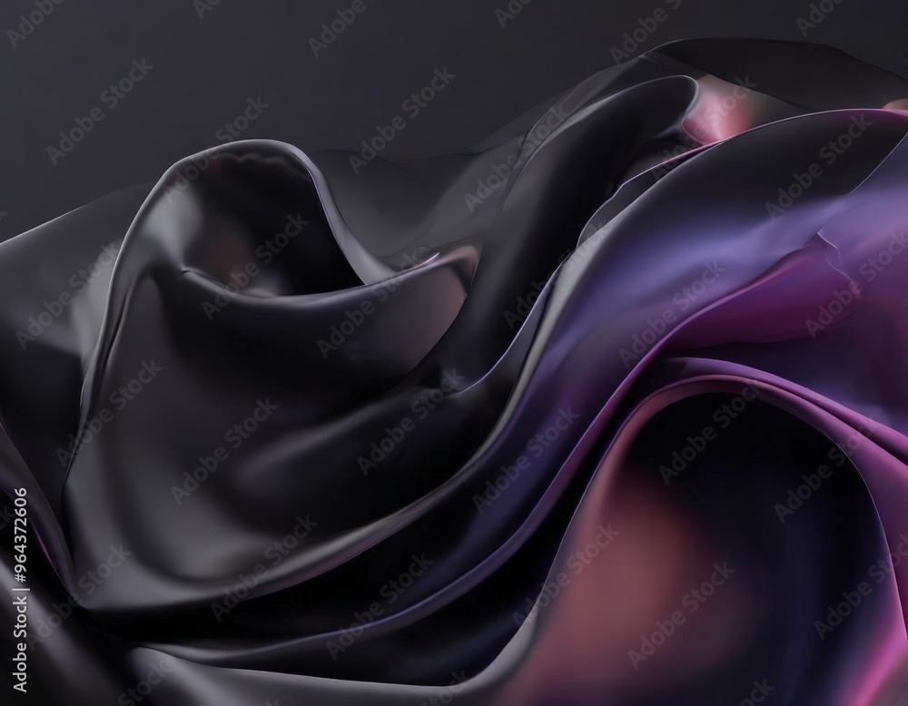 Poster a flowing, abstract pattern of dark purple and black fabric, creating a sense of movement and dynami
