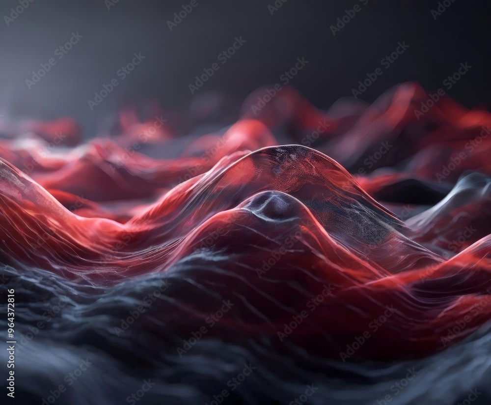 Poster a close-up view of a textured surface with a gradient of red and black colors, resembling the appear