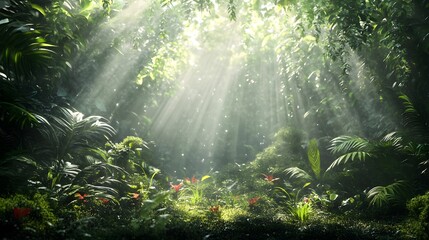 Fototapeta premium Sunlight Through Lush Jungle Canopy