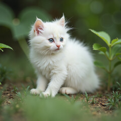 white cat on grass