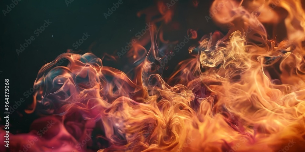 Poster a dynamic scene of intense flames, with a dark background that accentuates the vibrant colors and sw
