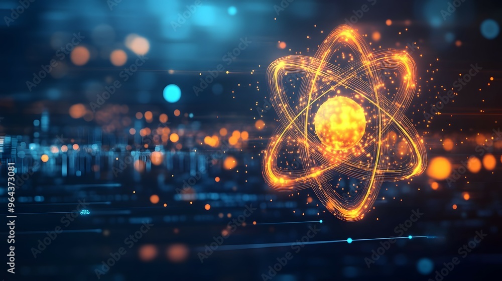 Poster abstract digital atom model technology science background