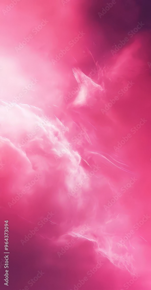 Poster vibrant pink and purple sky, with wispy clouds and a sense of movement. the sky transitions from a d
