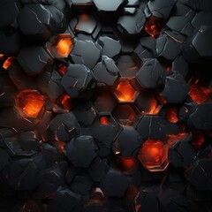 Obraz premium dark, hexagonal pattern with glowing orange and red lights embedded within it, creating a striking and futuristic visual effect.