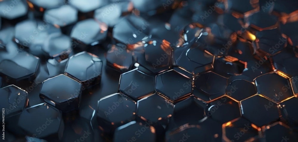 Aufkleber a close-up view of a collection of hexagonal glass pieces arranged in a repeating pattern, with a da