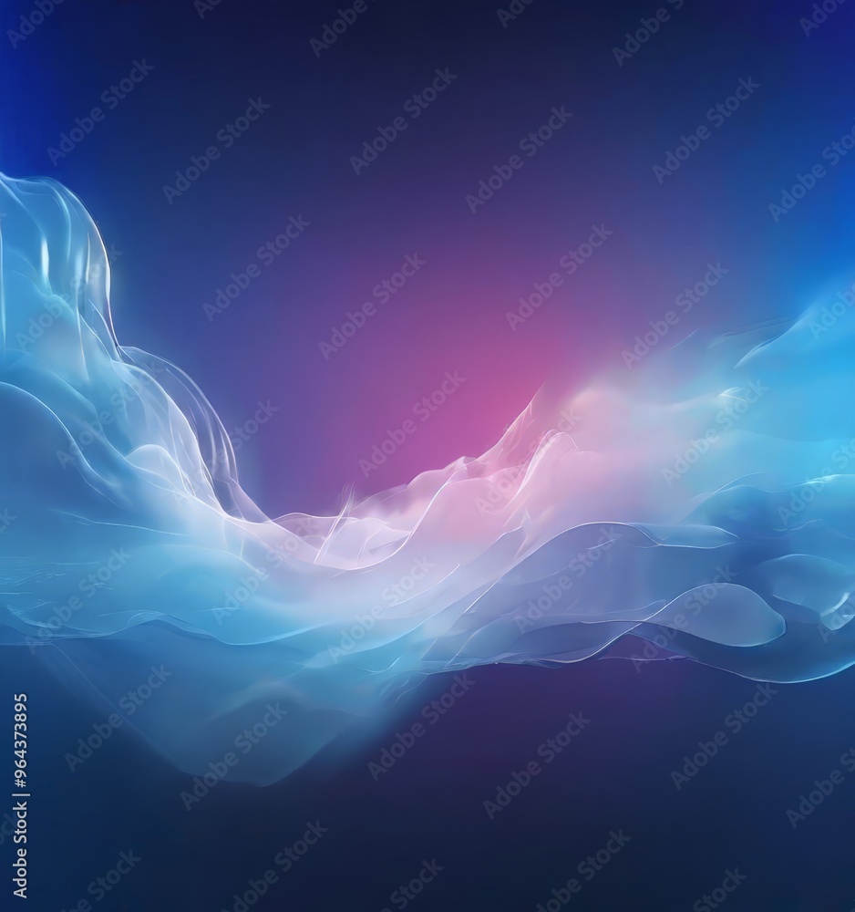 Poster digital art piece with a gradient background transitioning from blue to purple, with a pinkish hue a