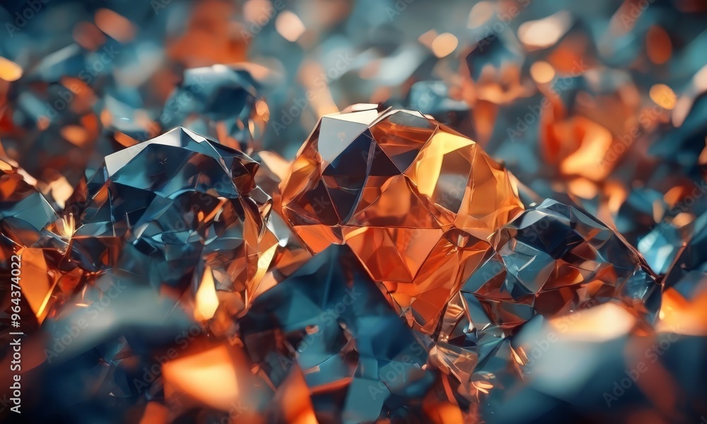 Poster a digital illustration featuring a close-up view of a collection of irregularly shaped, faceted crys