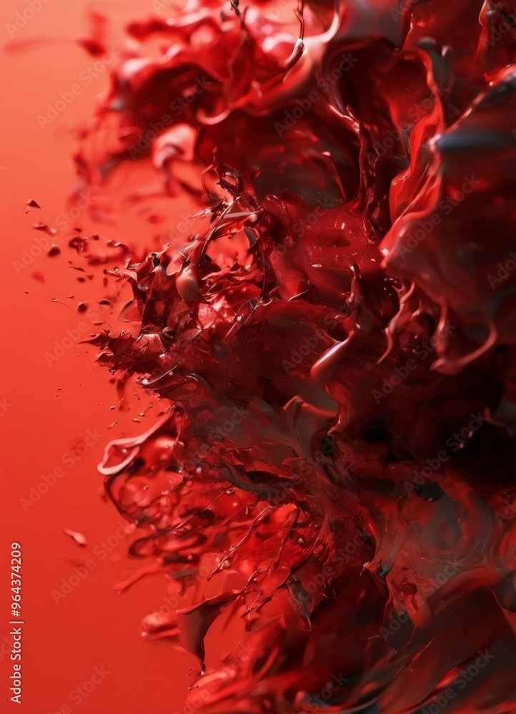 Poster a close-up view of a vibrant splash of red paint, with the paint appearing to be in motion, creating