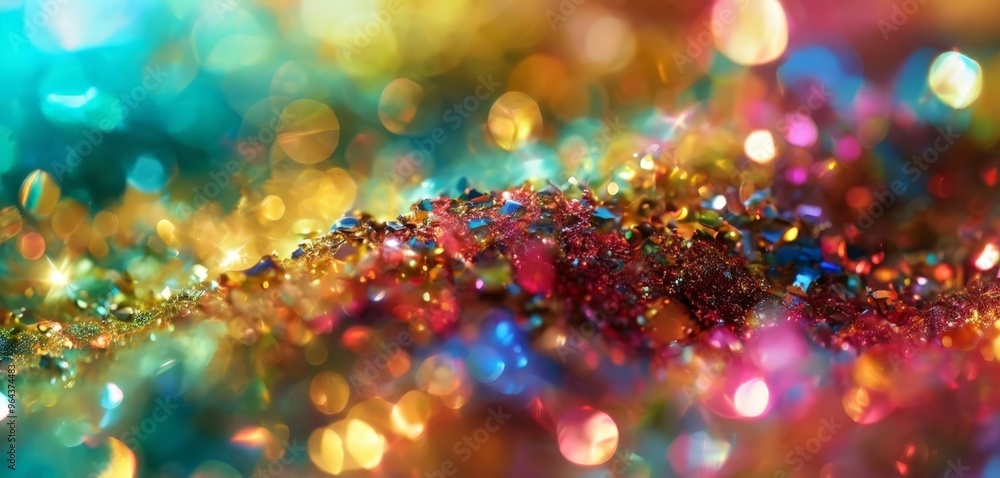 Poster vibrant and abstract composition of multicolored glitter particles, creating a dynamic and visually 