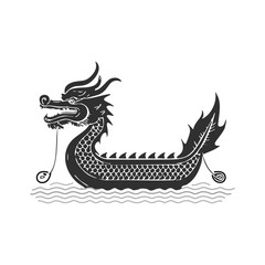 Dragon boat. Vector illustration isolated on white background. Monochrome style.
