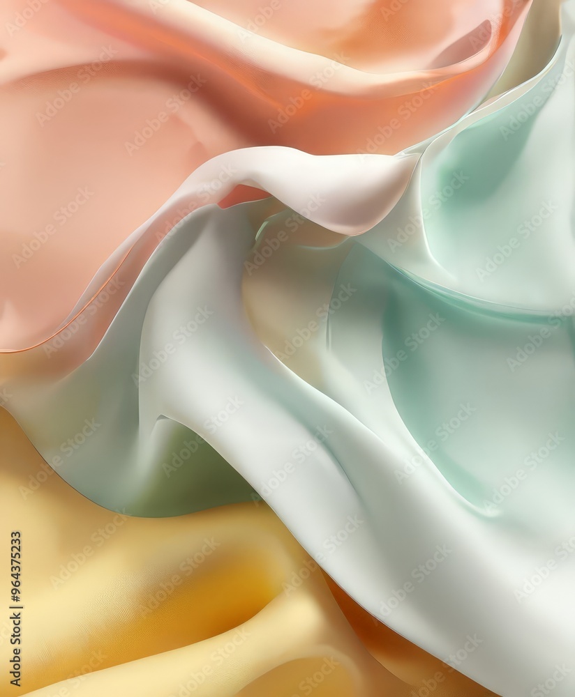 Poster close-up view of a flowing fabric with a soft, pastel color palette. the fabric exhibits a smooth, w
