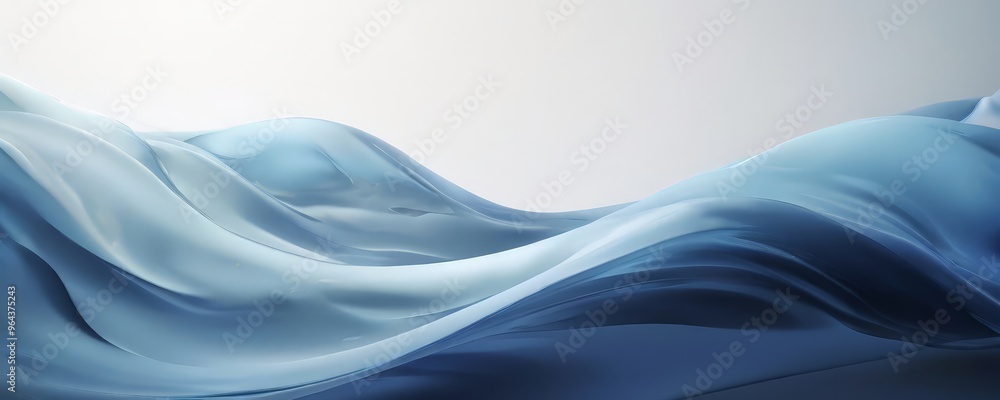 Poster a fluid, wave-like pattern in shades of blue and white, with a gradient effect transitioning from li
