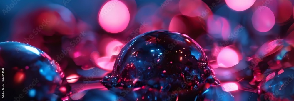 Aufkleber close-up view of a shiny, metallic object with a reflective surface, surrounded by a blurred backgro