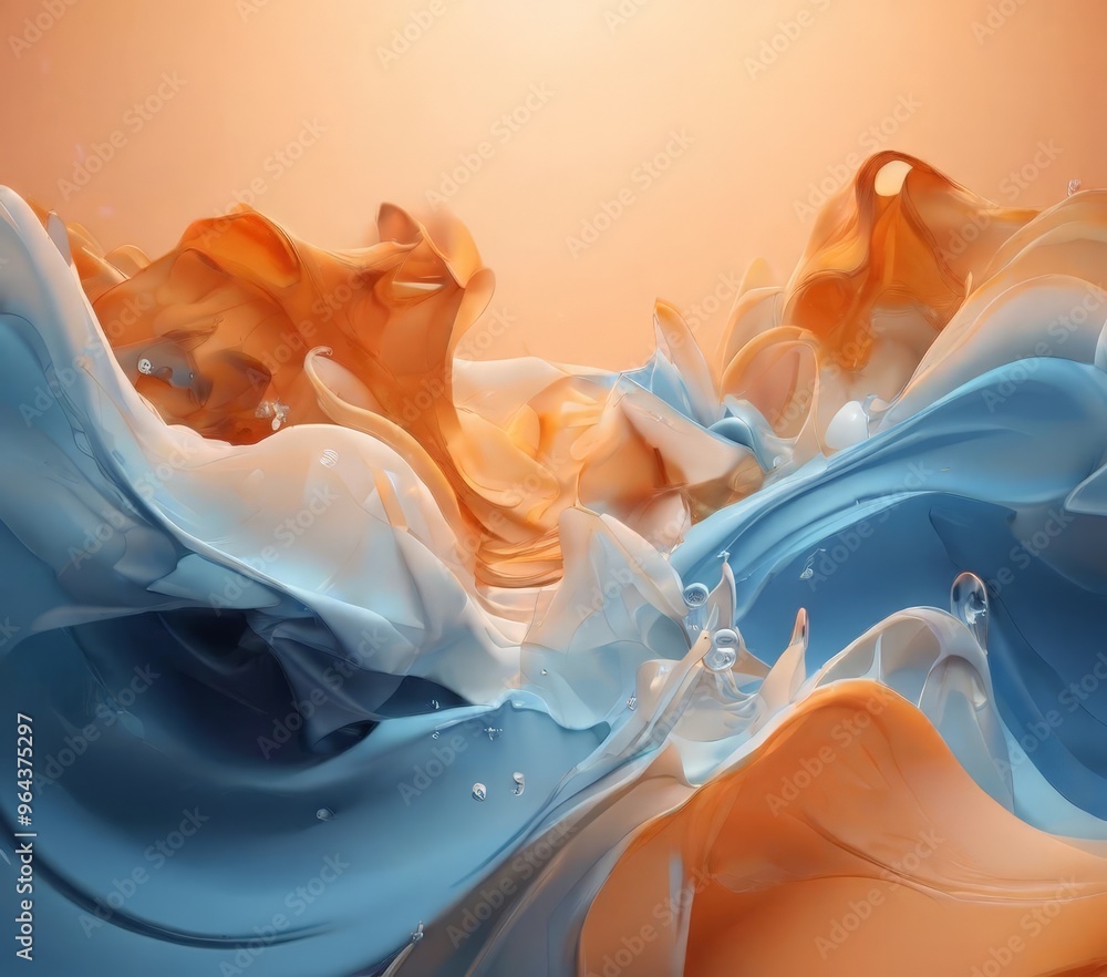 Poster a dynamic, abstract scene with swirling, multicolored shapes resembling water or waves. the colors a