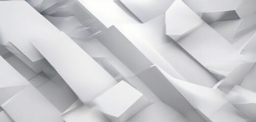 complex arrangement of white cubes and rectangles, creating a visually striking abstract pattern. The precise positioning of the geometric shapes and the absence of any