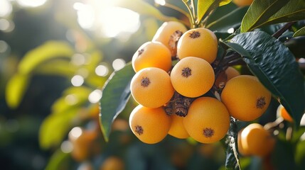 Loquat, fruits, golden, juicy, tropics. Generative AI