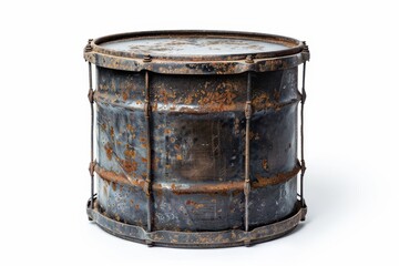 Fototapeta premium Aged steel drum on white backdrop