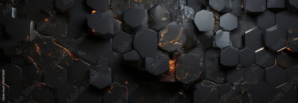 Aufkleber a dark, abstract background composed of numerous black hexagonal tiles arranged in a grid-like patte