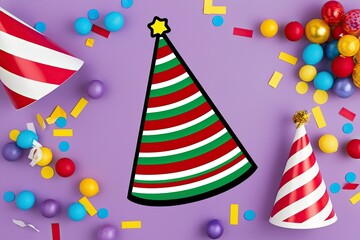 Fototapeta premium Isolated Striped Birthday Party Hat Cutout for Celebrations