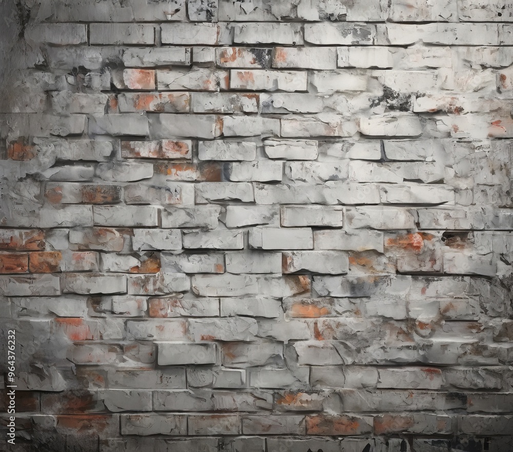 Poster a close-up view of a weathered brick wall, with the bricks showing signs of age and weathering. the 