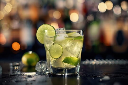 Brazilian Caipirinha cocktail with cachaca sugar and lime