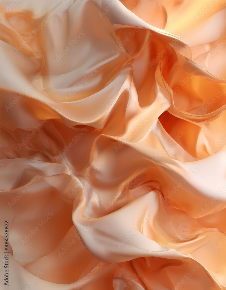 Poster a close-up of a flowing, textured fabric in a soft peach or orange color, with a subtle gradient eff