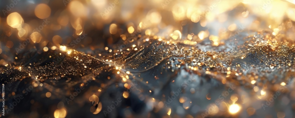 Aufkleber a close-up view of a textured surface with a shimmering, golden glittering effect, creating a sense 