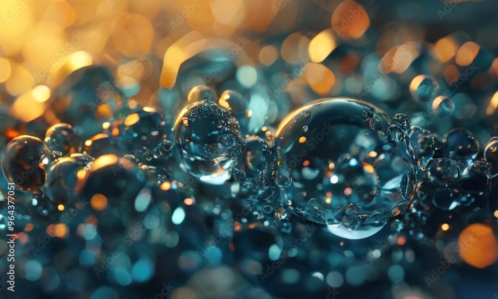 Aufkleber a close-up view of a collection of water droplets, each with a unique shape and size, set against a 