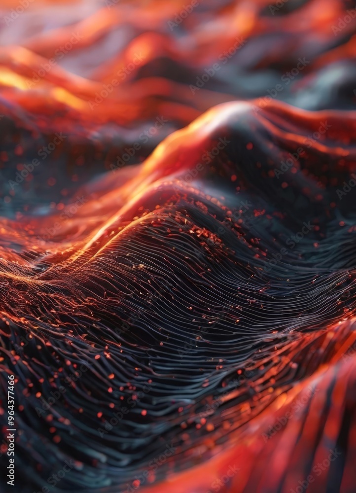 Poster a digital artwork depicting a close-up view of a textured surface with a gradient of colors, includi