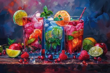 Obraz premium Drinks on a wooden background artistic beverages