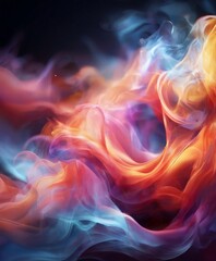 Fototapeta premium a vibrant, abstract representation of fire, with swirling, multicolored flames in shades of orange, pink, blue, and purple, creating a dynamic and visual effect.