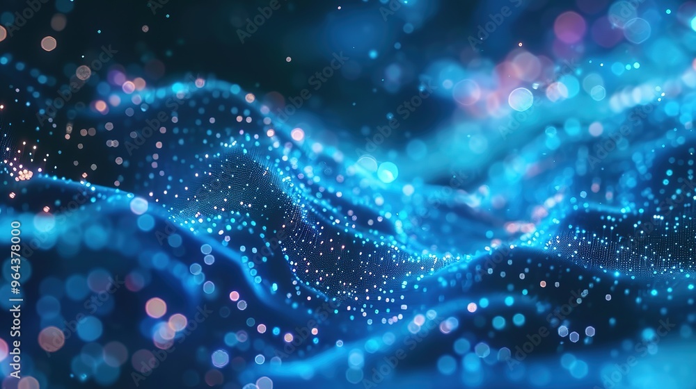 Poster abstract digital wave of particles. futuristic point wave. technology background hyper realistic, di