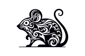 Rat Floral Silhouette Vector Illustration  for Happy Chinese New Year.