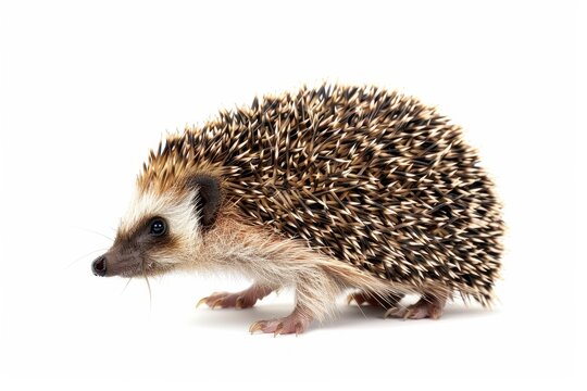 Isolated hedgehog white background close up
